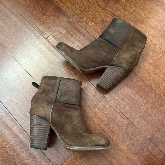 rag & bone Shoes - Rag & Bone Women's Distressed Brown Suede Ankle Boots w/ Stacked Heels, Size 6.5